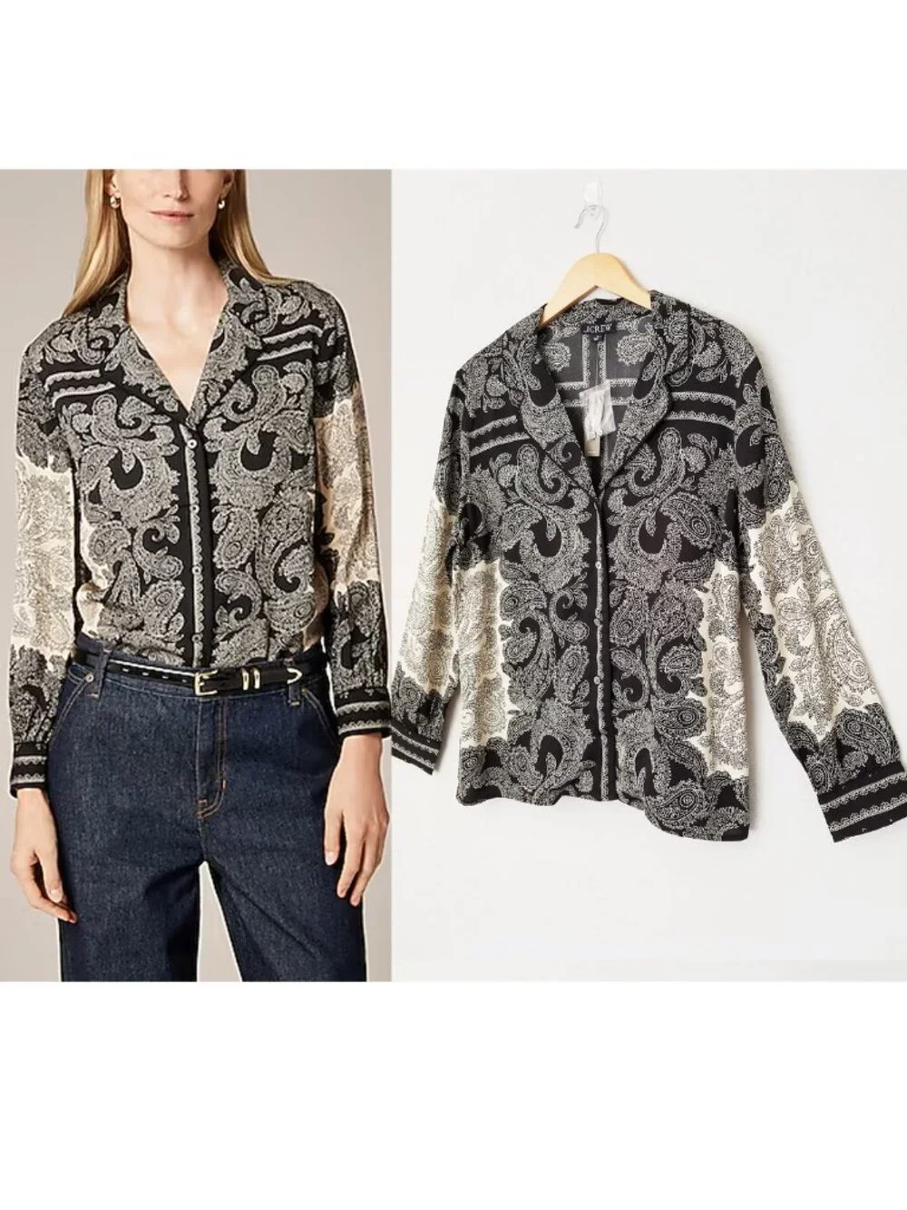 NEW J.CREW Drapey Camp-Collar Shirt M Paisley Scarf Bandana Satin CP645 $145 NWT
